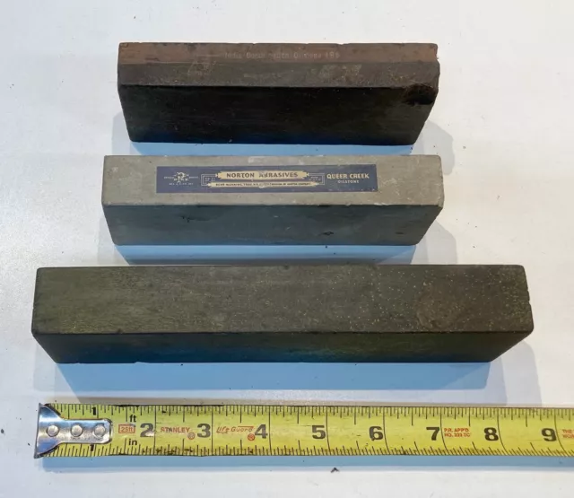 LOT of 3 NORTON sharpening stone QUEER CREEK OILSTONE, india combo, + 8" fine