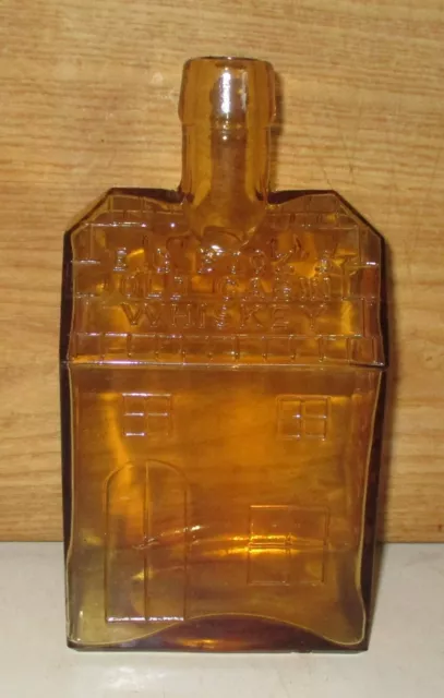 Beautiful Yellow Hand Blown E.g.booz's Old Cabin Whiskey Figural Cabin Bottle