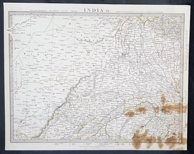 1833 SDUK Large Antique Map of the National Capital Territory of Delhi, India