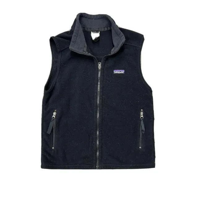 Patagonia Kid's Black Fleece Vest Size Large Full Front Zipper Logo Pockets