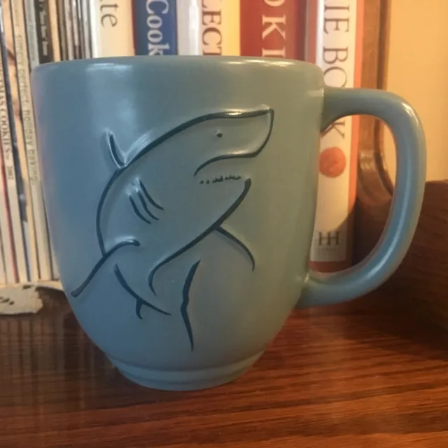 Sea World Shark Coffee Mug Tea Cup 12 ounce Blue with Embossed Graphic