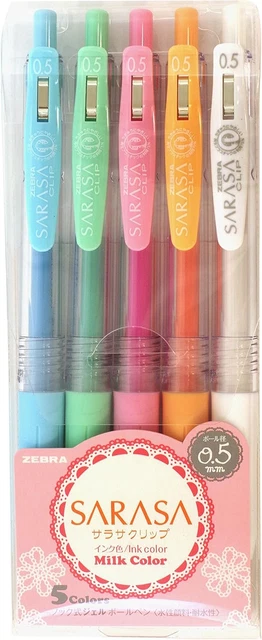 Zebra Sarasa Clip Gel Pen Set – 0.5mm, Flower Bouquet Colors (Nemophila), Set Of 5 Pastel Blue Pens