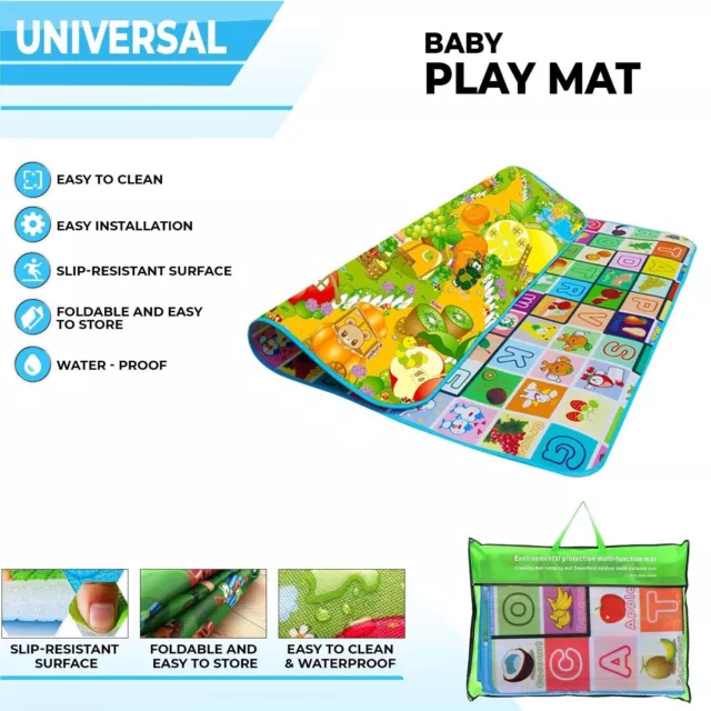 200X180Cm Kids Crawling 2 Side Play Mat Educational Game Soft Foam Picnic Carpet 3