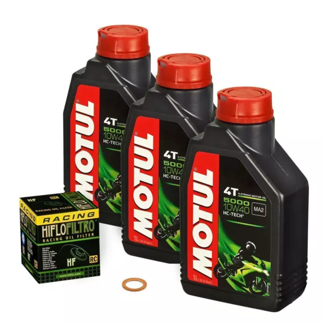 Kawasaki ZX12R Ninja, 00-06, ZXT20A; Motul 10w40 Öl; HiFlo Racing Ölfilter Set