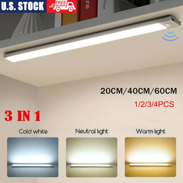 LED Motion Sensor Under Cabinet Closet Light USB Rechargeable Kitchen Lamp Strip