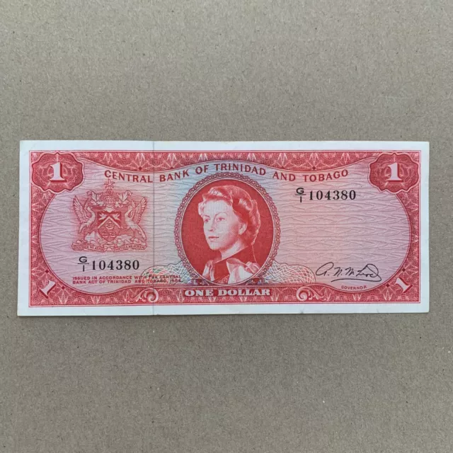 Red Queen Elizabeth II TRINIDAD & TOBAGO 1 DOLLAR Banknote Rare Currency Money