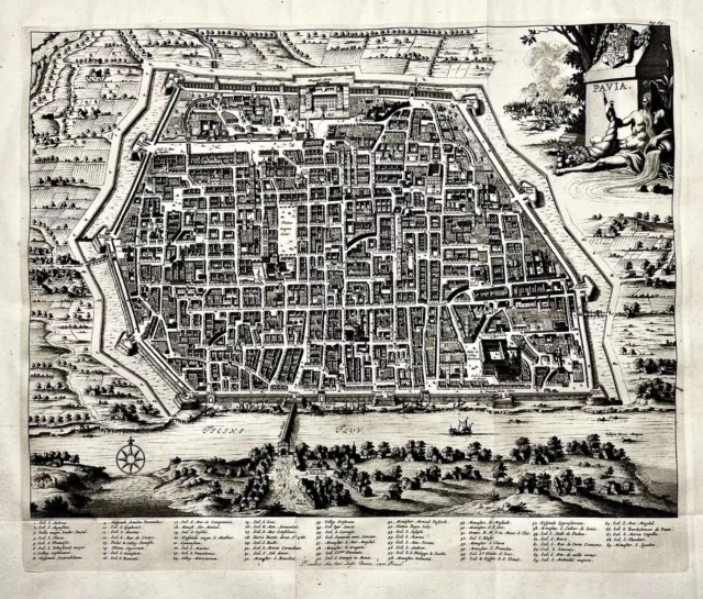 Pavia plan Stadtplan Lombardei Lombardia Italy Italia engraving van der Aa 1704