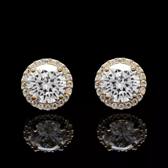 1.50CT Brilliant Simulated Diamond Halo Stud Earrings 14k Yellow Gold Round Cut