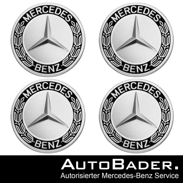 4x Original Mercedes Radnabenabdeckung Stern Lorbeerkranz 3D-Effekt Schwarz AMG