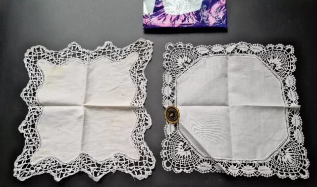Dentelle du Puy x2 Pañuelos Novia Linón Bordado Encajes Para Aguja