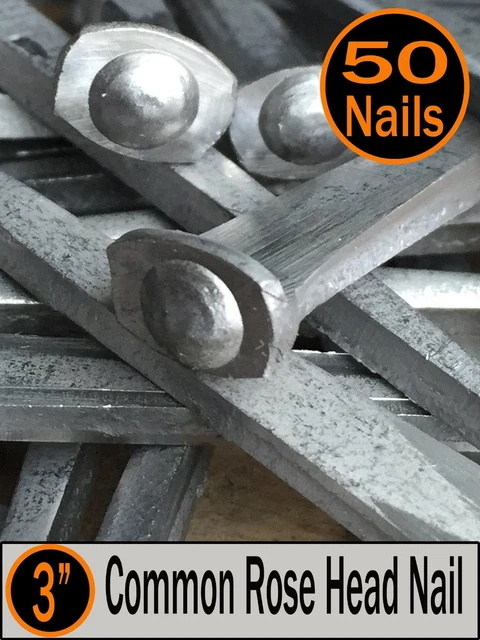 (50) 3" - COMMON ROSE HEAD NAIL  - Antique Vintage Rustic Nails - 10d
