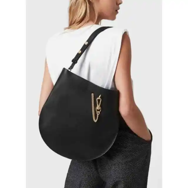 ALLSAINTS Beaumont Hobo Bag Purse in Black Leather