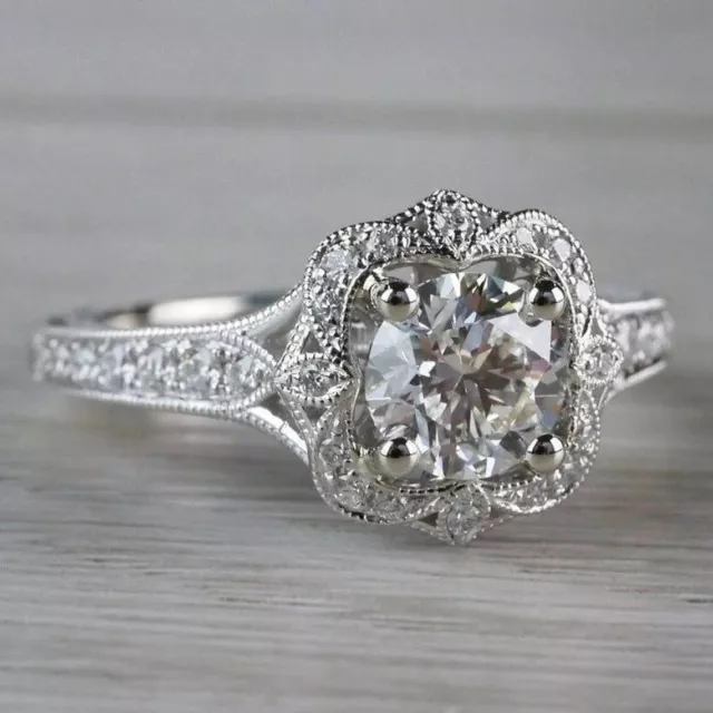 2.77 Carat Round Cut Lab-Created Diamond 1920's Olden Vintage Great Gatsby Rings