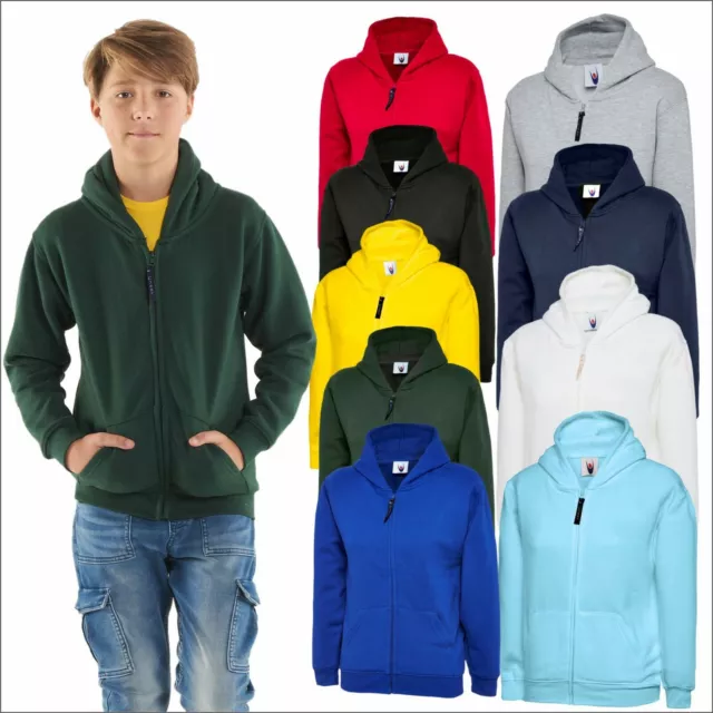 Uneek Children's CLASSIC FULL ZIP HOODED SWEATSHIRT Kids Plain Casual Hoodies