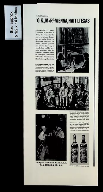 1937 Martini & Rossi Vermouth Liquor Vienna Haiti Texas Vintage Print Ad 31164