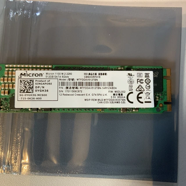 Micron 1100 MTFDDAV512TBN 512GB M.2 2280 SSD DP/N 0YGH36