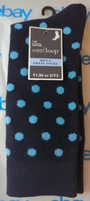 West Loop Men's Dress Socks Dark Blue Polka Dots Size 6 - 12  New