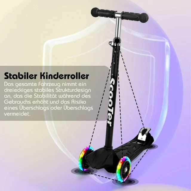 Kinderroller bis 50KG 3-in-1 Kinderscooter meteor LED Räder Scooter Cityroller 3