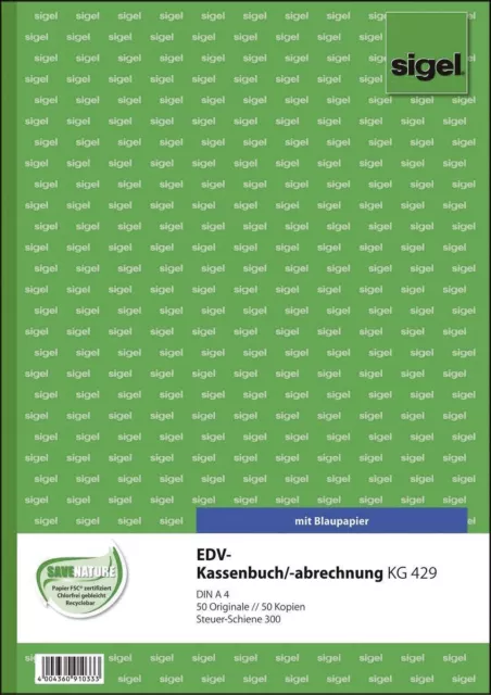 Sigel® KG429 EDV-Kassenbuch Steuerschiene 300 - A4, 1. und 2. Blatt bedruckt, 2