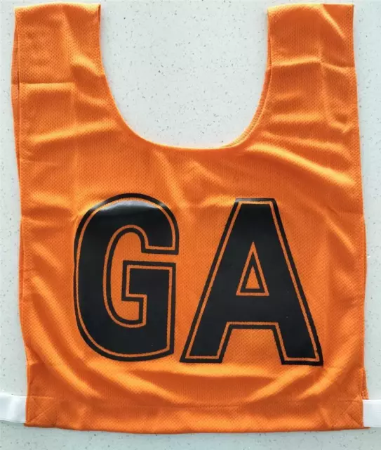 Netball Bibs - Brand New - Mock Mesh - Senior Size - Orange / Black letters