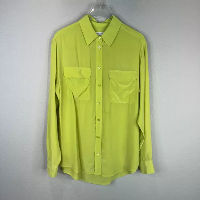 Equipment Women's Yellow Slim Fit Signature Silk Shirt Long Sleeve Green Size S