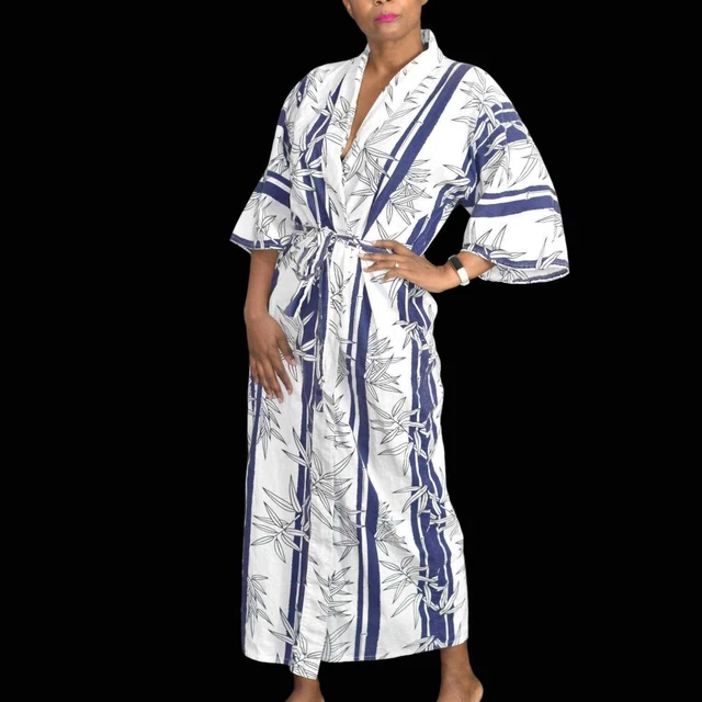 Epitome Japanese Kimono One Size Vintage Robe Bamboo Stripe Print Cotton Yukata