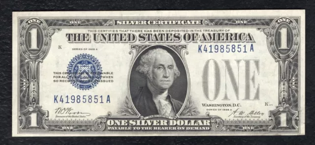Fr 1601 1928-A $1 One Dollar “Funnyback” Silver Certificate About Uncirculated