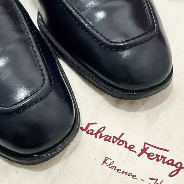 SALVATORE FERRAGAMO GANCINI Bit Loafers Flat Shoes Black Calf U-Tip Men ...