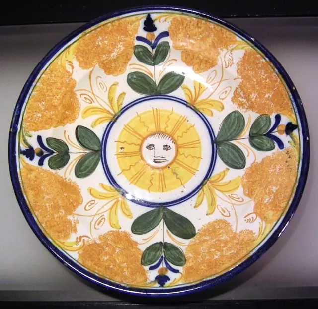 Vintage Hand Painted Italian Art Pottery 12" Charger Plate Sun Face