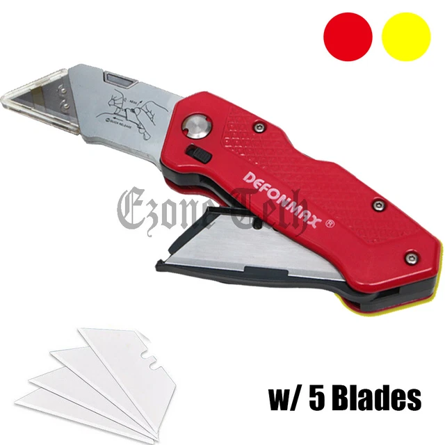 FOLDING UTILITY KNIFE w/5 Blades Heavy Duty Box Cutter with Quick Blade