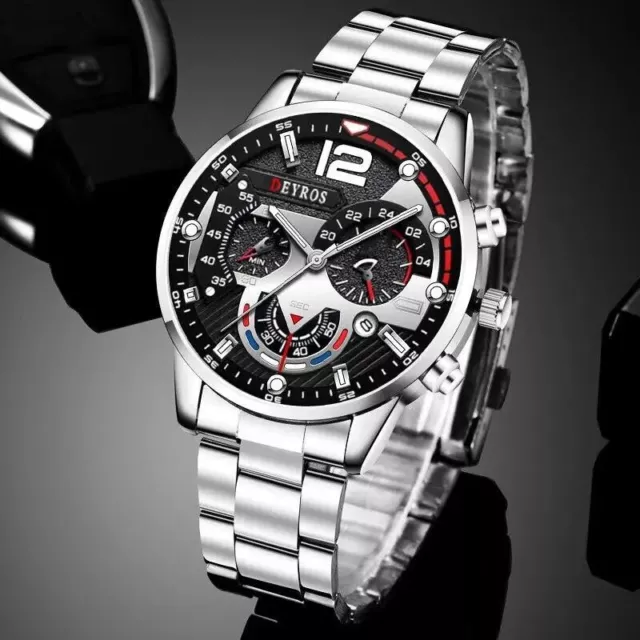 Fashion Mens Watches Luxury Stainless Steel Quartz Wristwatch Calendar Luminous