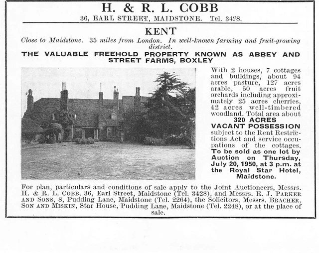 1950 ABBEY FARM & Street Farm Boxley Kent For Sale With 320 Acres 6.31