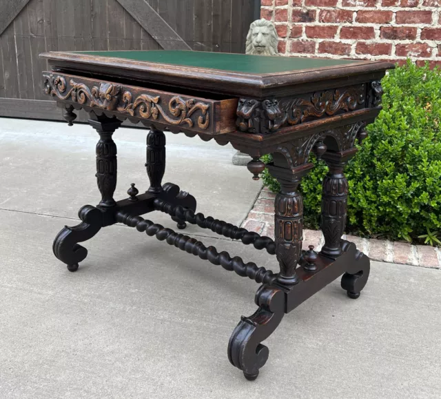 Antique English Desk Table with Drawer Oak Leather Top Barley Twist PETITE 3