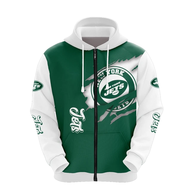 New York Jets Men's Zip Up Hoodies Sweatshirts Casual Hooded Sports Jacket Coat
