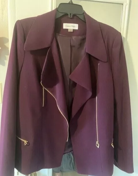 Womens Calvin Klein sz 12 Double breasted Blazer -Med/Large Plum w/Gold accents