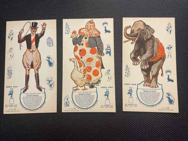 1939 Ice cream cards F51-2 Circus Cup Stands ups Tamer Elephant Clown Rare