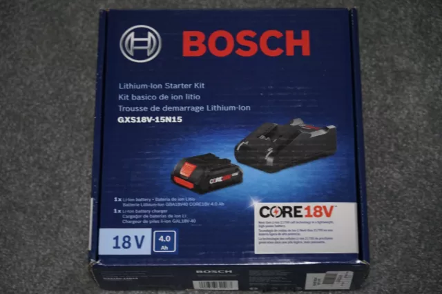 New in Box Bosch GXS18V-15N15 18V Starter Kit w/ 4.0 Ah Compact Battery, Charger