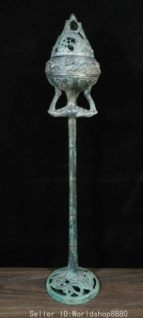 31.2" Ancient Chinese Dynasty Bronze Ware Fengshui Boshan Furnace Incense Burner 3