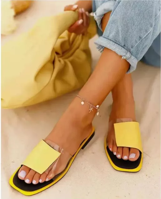 NEW Womens Comfort Casual Clear Side Flat Summer Pool Sandals Slipper Shoes NIB