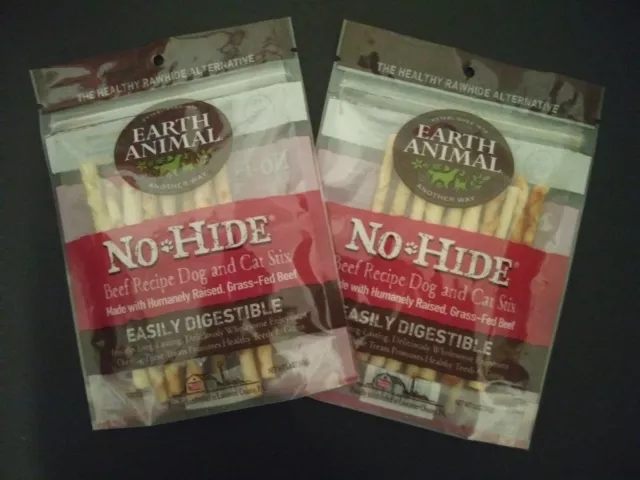 Earth Animal (2) Bags No Hide Stix Beef Sticks No Rawhide Natural Dog Treats