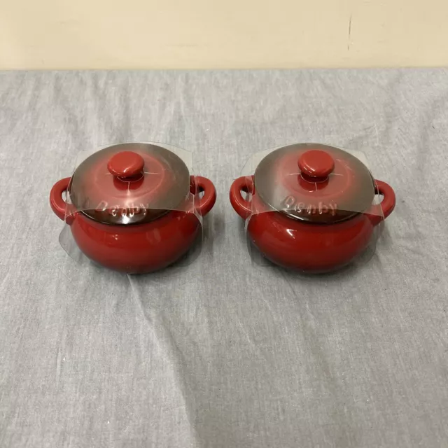 (2) denby stoneware red Crocks with Lids Soup made in england FS Bnfts Charity