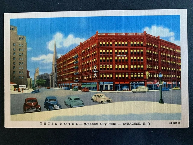 Linen Postcard Syracuse NY - c1940s Yates Hotel - NY Philatelic Cancel