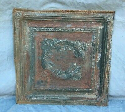 Antique Decorative Tin Metal Ceiling 2' x 2' Shabby VTG 24" SQ Rust 1130-20B