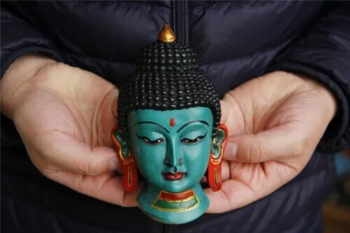 6" Tibet Buddhism Turquoise gilt Handmade Shakya Muni Amitabha Mask