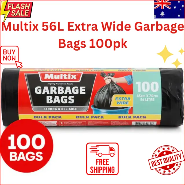 Multix 56L Garbage Bags Rolls Extra Wide 100-Pack Trash Bin Disposable Cleaning