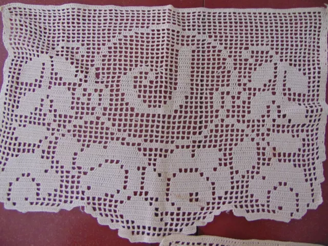 1930s Antimacassar Set- 4 pc-Monogram "J" & Roses-Old Cream- Hand-Crocheted 2