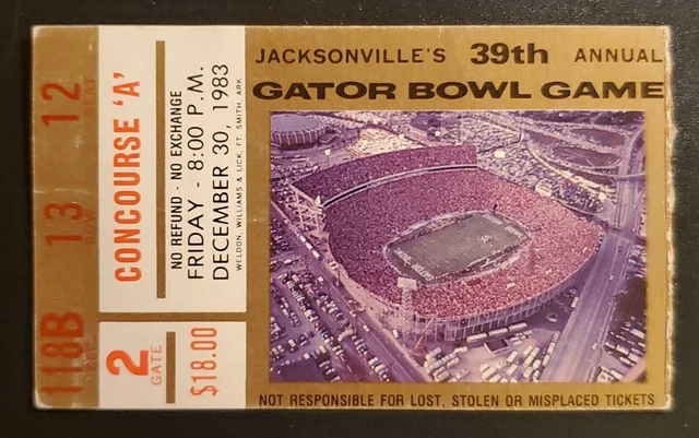 39th Gator Bowl Football Ticket Stub 12/30 1983 Florida Gators vs Iowa Hawkeyes