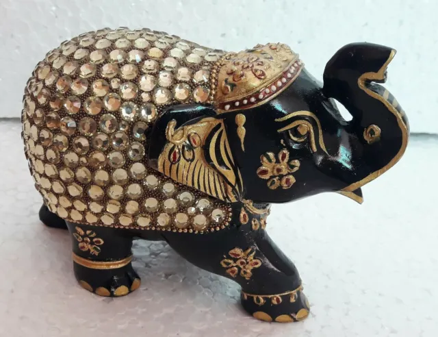 Elefante de madera antiguo hecho a mano tallado trabajo único indio hogar arte