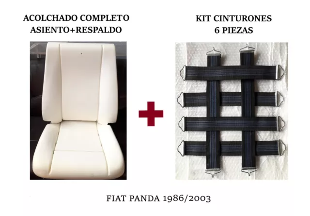 Acolchado Completo Asiento+Respaldo+Kit 6 Piezas Cinturóns Fiat Panda 1986>2003