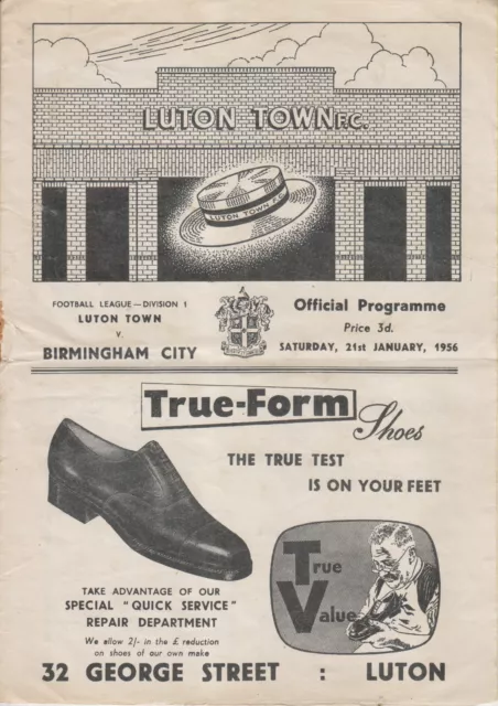 Luton Town v Birmingham City 1955/56 programme